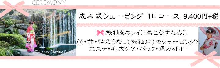 成人式シェービング エステ 眉カット 女性顔そり 襟足うなじ剃り 限定メニュー 着物 成人式 振袖 東京都 千葉県